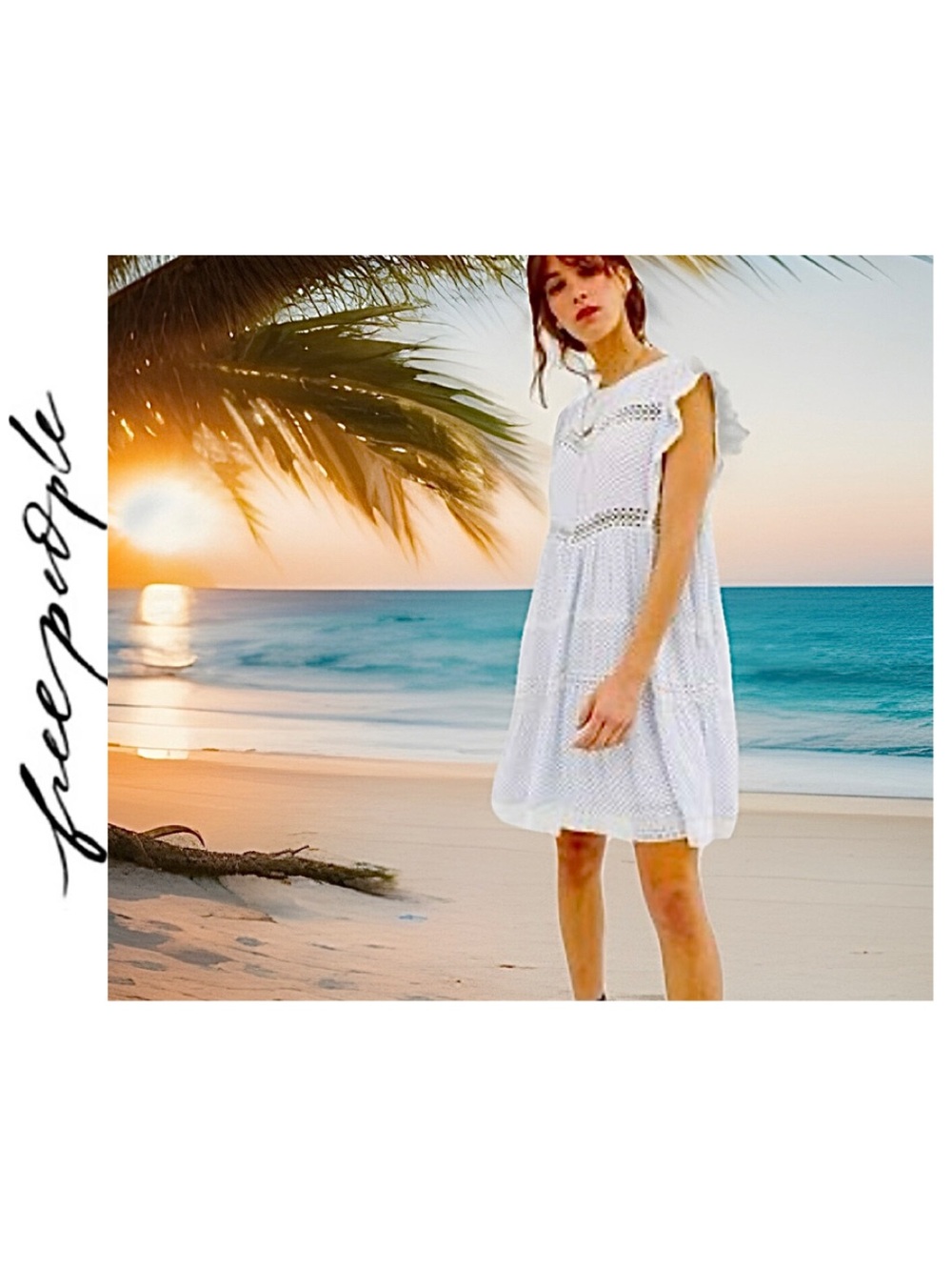 NWT 🦋🩵 Free People Retro Kitty Printed Mini Dress Ivory/Blue Size M